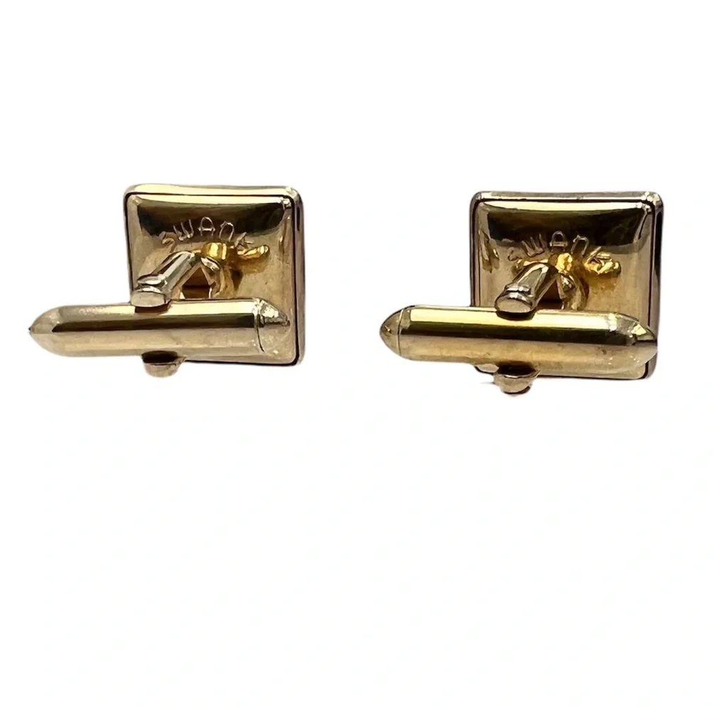 VINTAGE SWANK GOLD TONE & BLACK ENAMEL SQUARE CUFFLINKS & SHIRT STUDS